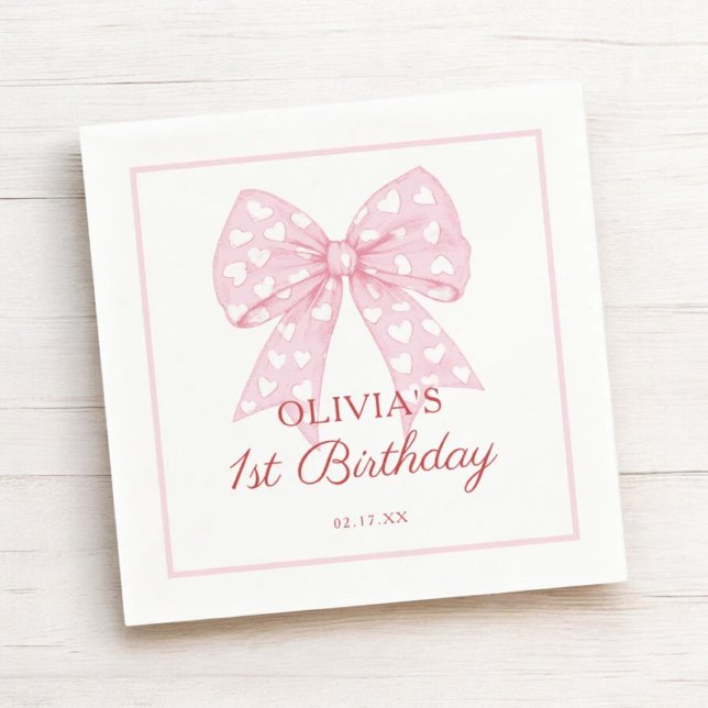 Pink Bow Sweetheart Birthday Party Napkins (Creator Uploaded)