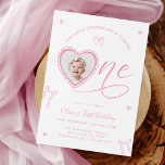 Pink Bow Sweetheart First Birthday Invitation<br><div class="desc">A sweet and elegant first birthday invitation featuring a delicate pink bow theme and a charming heart photo frame.
The soft blush tones and hand drawn details create a romantic and timeless look.
Perfect for celebrating a baby girl’s first birthday with grace and love.</div>