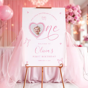 Pink Bow Sweetheart First Birthday Welcome Sign