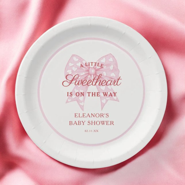 Pink Bow Sweetheart Girl Baby Shower Paper Plates (Creator Uploaded)