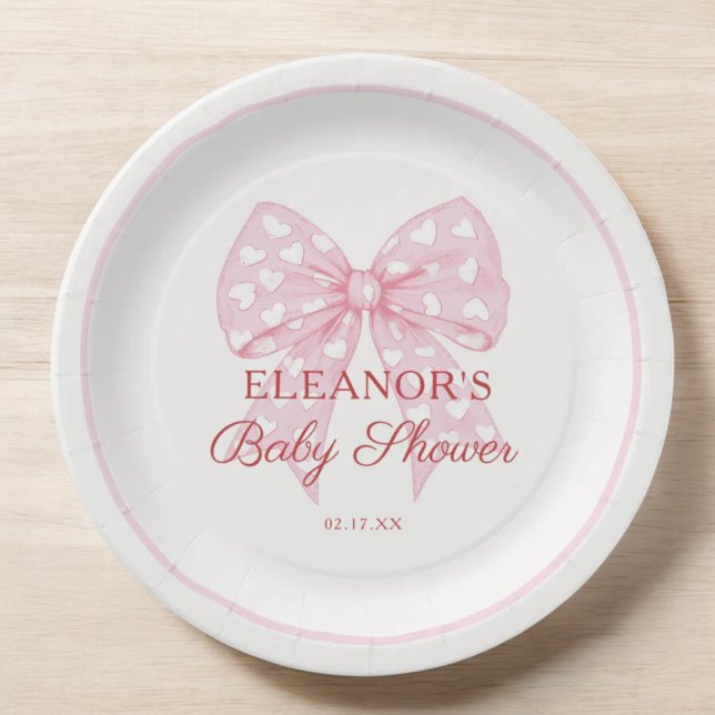 Pink Bow Sweetheart Girl Baby Shower Paper Plates (Creator Uploaded)