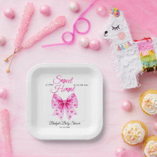 Pink Bow Sweetheart girl Valentine's Baby shower  Paper Plates