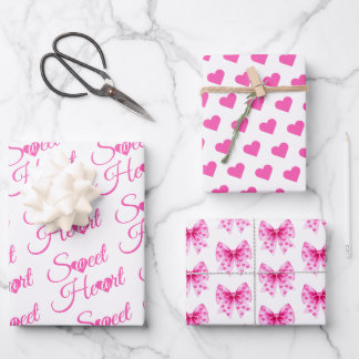 Pink Bow Sweetheart girl Valentine's Baby shower  Wrapping Paper Sheets