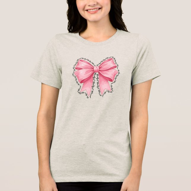 Pink Bow T-Shirt • Elegant Thanksgiving Outfit Tri-Blend Shirt (Front)
