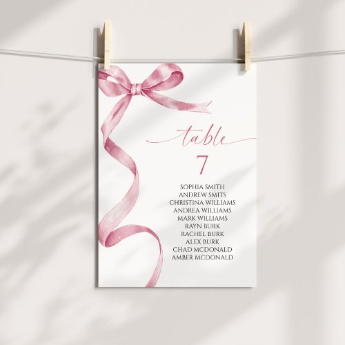 Pink Bow Table Number 14 Seating Chart