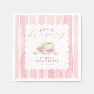 Pink Bow Tea Baby Is Brewing Girl Baby Shower Napkins