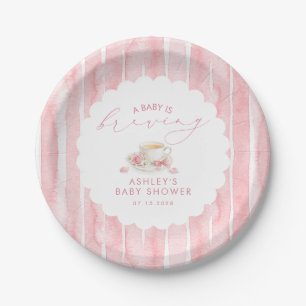Pink Bow Tea Baby Is Brewing Girl Baby Shower Paper Plates