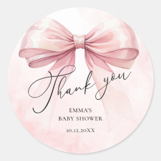 Pink Bow Thank You Baby Girl Shower Classic Round Sticker