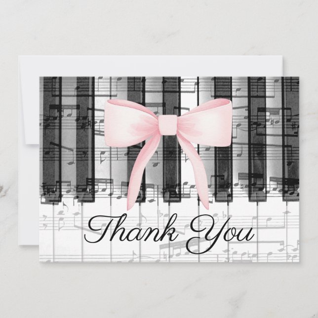pink bow thank you calligraphy on music piano (Front)