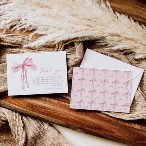 Pink Bow Thank You Card Blush Coquette Girl Ribbon