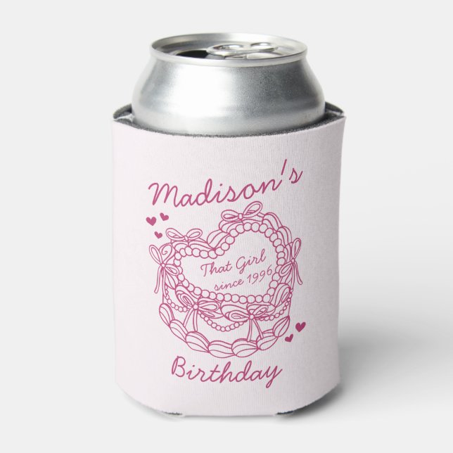 Pink Bow That Girl Heart Coquette Cake Birthday Can Cooler (Can Front)