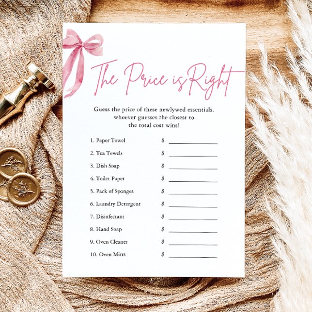 Pink Bow The Price is Right Bridal Shower Game Invitation (Pink Bow The Price is Right Bridal Shower Game)