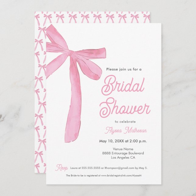 Pink Bow theme bridal shower customizable Invitation (Front/Back)