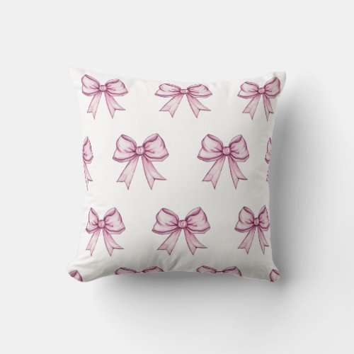 Pink bow throw pillow preppy decor pink aesthetic