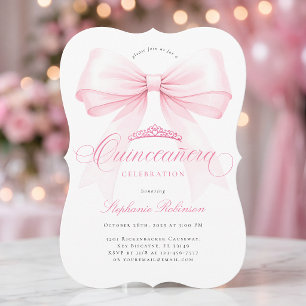 Pink Bow Tiara Quinceañera Invitation