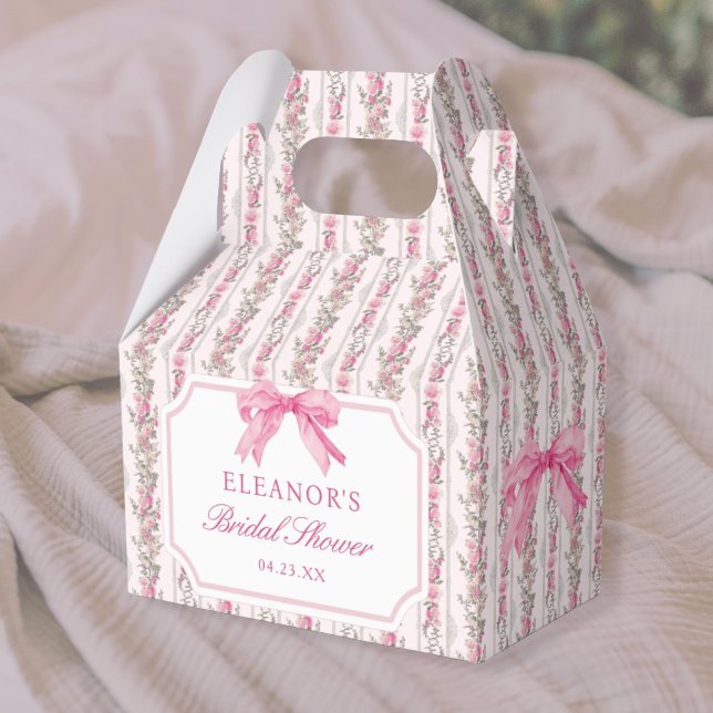 Pink Bow Toile Coquette Bridal Shower  Favor Boxes (Creator Uploaded)