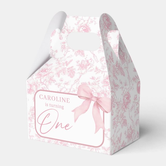 Pink Bow toile Floral Birthday Favor Box (Front Side)