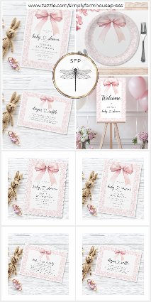 Pink Bow Toile Girl Baby Shower