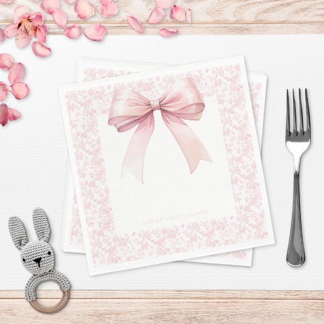 Pink Bow Toile Girl Baby Shower Napkins (Creator Uploaded)