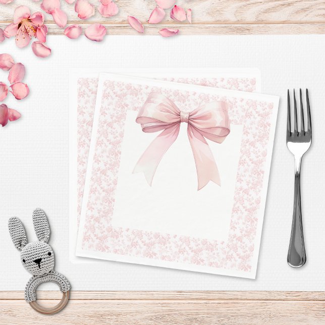 Pink Bow Toile Girl Baby Shower Napkins (Creator Uploaded)