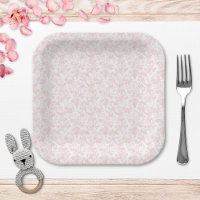 Pink Bow Toile Girl Baby Shower Paper Plates