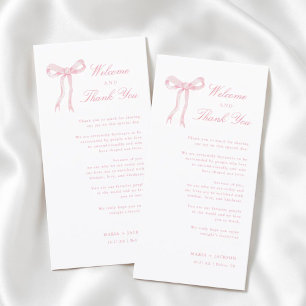 Pink Bow Toile Welcome And Thank You Place Card