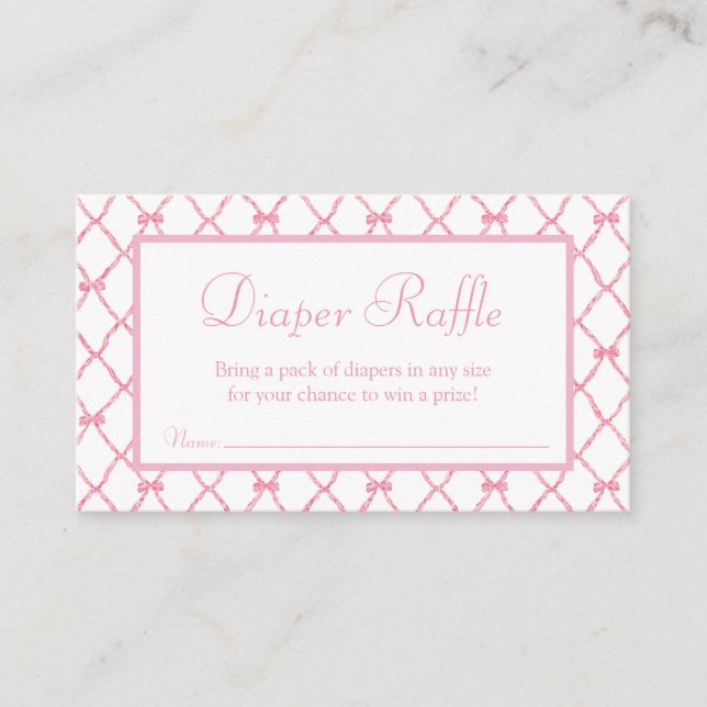 Pink Bow Trellis Baby Shower Diaper Raffle Card (Front)