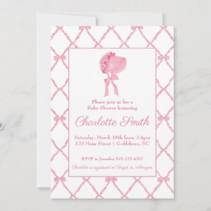 Pink Bow Trellis Baby Shower Invitation Bonnet