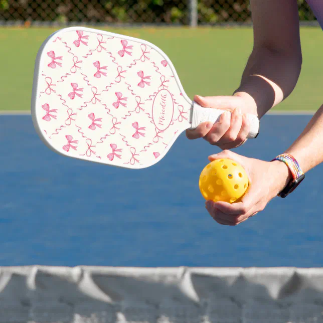 Pink Bow Trellis Coquette Pattern Pickleball Paddle
