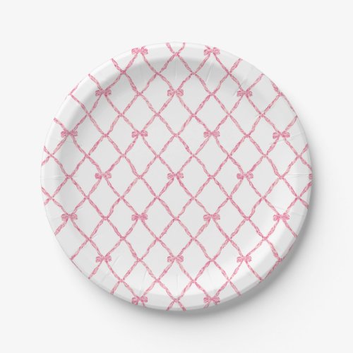 Pink Bow Trellis Paper Party Plate