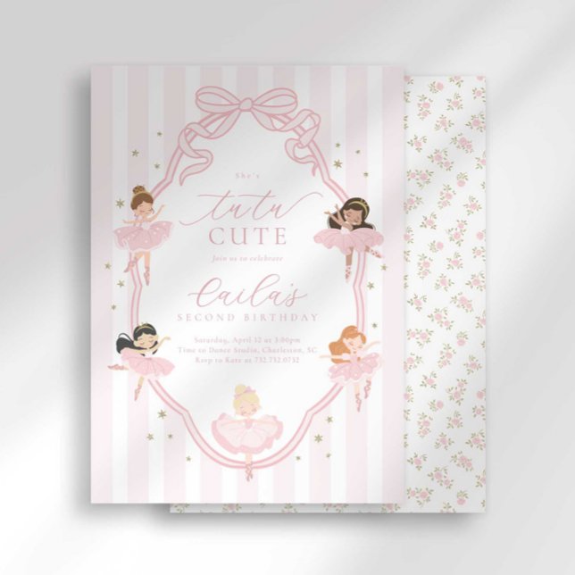 Pink Bow Tutu Cute Ballerina Birthday Invitation (Creator Uploaded)