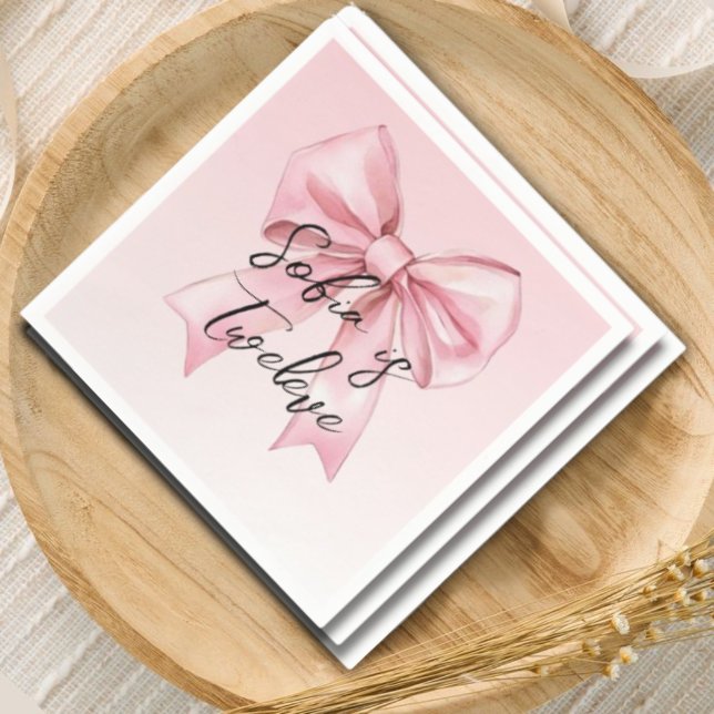Pink Bow Twelve Birthday Paper Napkin (Creator Uploaded)