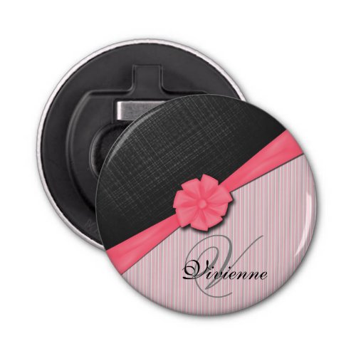 Pink Bow Two Tone Grey  Pink Stripes Bottle Opener