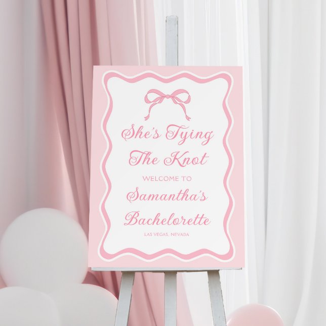 Pink Bow Tying The Knot Bachelorette Welcome Foam Board (Creator Uploaded)