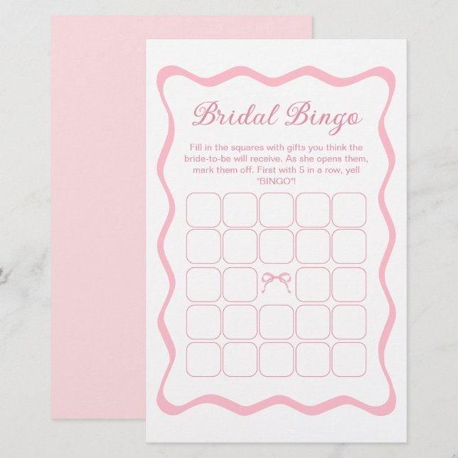  Pink Bow Tying the knot Bridal Shower Bingo Game (Front/Back)