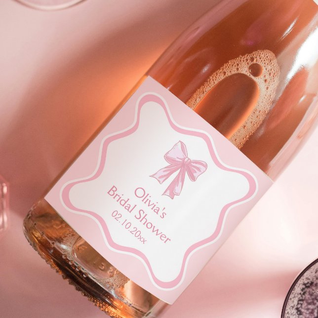 Pink Bow Tying the Knot Bridal Shower Champagne Sparkling Wine Label (Creator Uploaded)