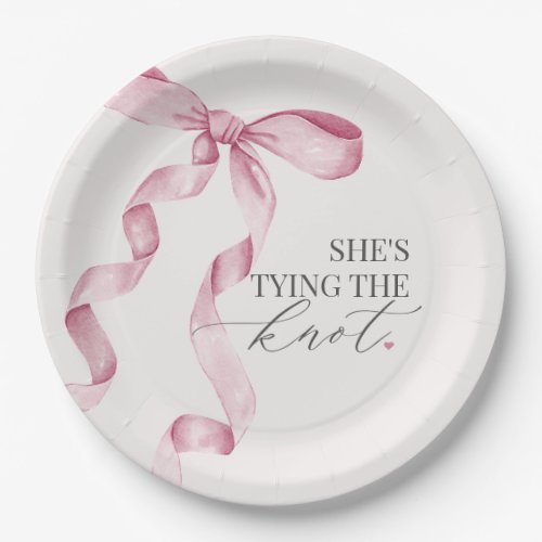 Pink Bow Tying the Knot Bridal Shower Decor Paper Plates