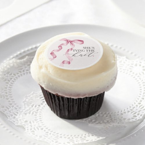 Pink Bow Tying the Knot Bridal Shower Dessert Edible Frosting Rounds