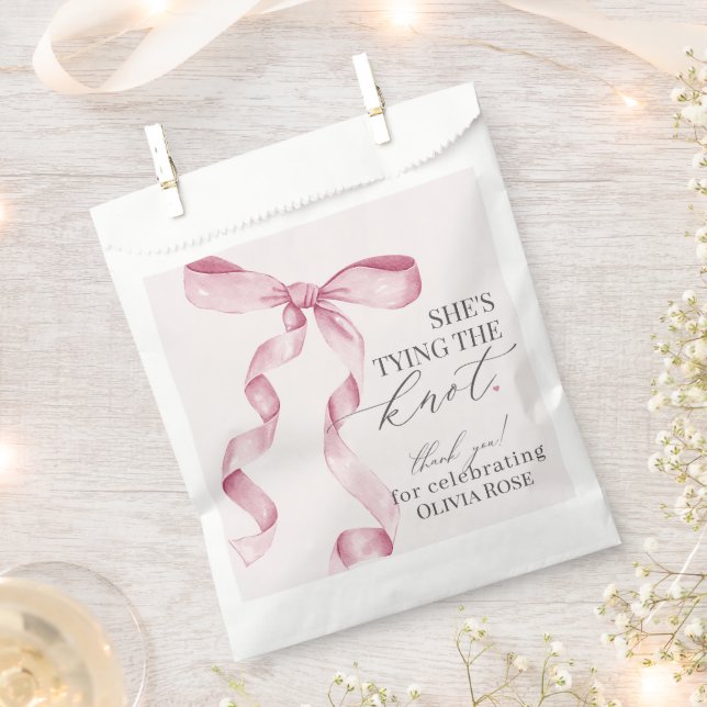 Pink Bow Tying the Knot Bridal Shower Dessert  Favor Bag (Clipped)