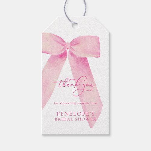 Pink Bow Tying the Knot Bridal Shower Favor Tag