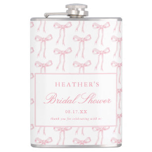 Pink Bow Tying The Knot Bridal Shower Favors Flask