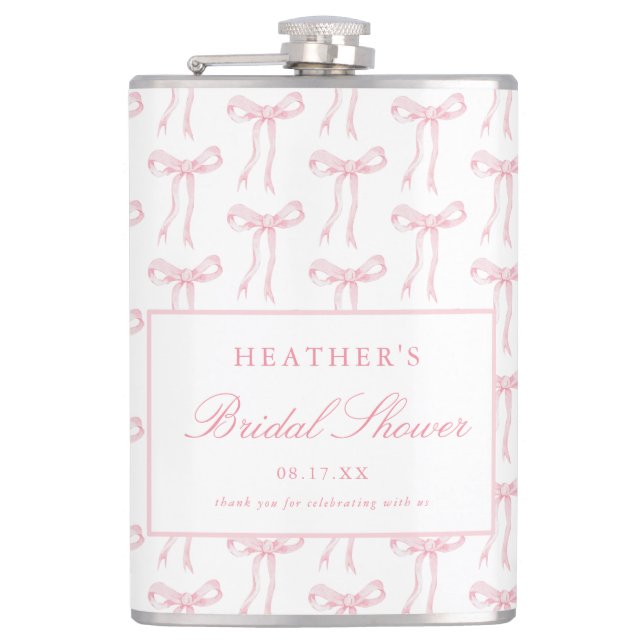 Pink Bow Tying The Knot Bridal Shower Favors Flask (Front)