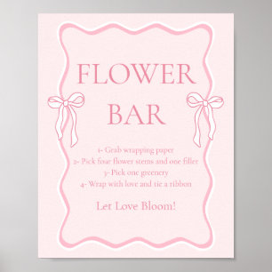 Pink Bow Tying the knot Bridal Shower Flower Bar Poster