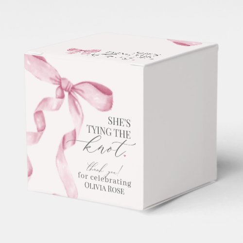 Pink Bow Tying The Knot Bridal Shower Gift Favor Boxes