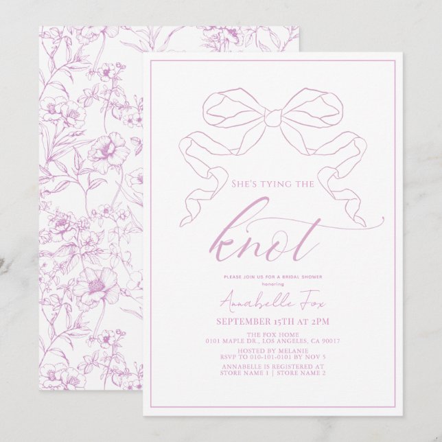 Pink Bow Tying the Knot Bridal Shower Invitation (Front/Back)