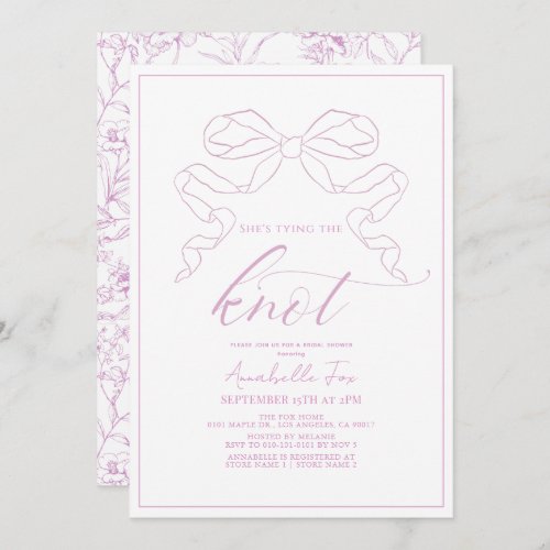 Pink Bow Tying the Knot Bridal Shower Invitation