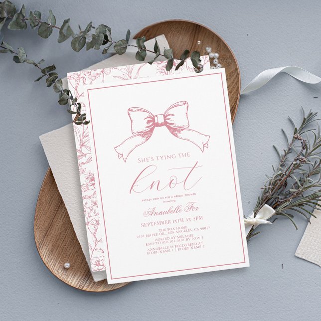 Pink Bow Tying the Knot Bridal Shower Invitation (Creator Uploaded)