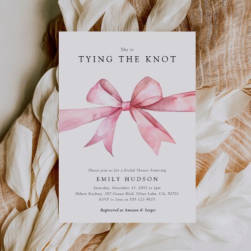 Pink Bow Tying the Knot Bridal Shower Invitation