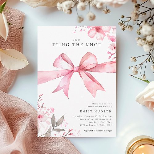 Pink Bow Tying the Knot Bridal Shower Invitation