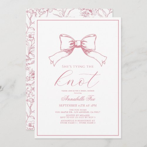 Pink Bow Tying the Knot Bridal Shower Invitation